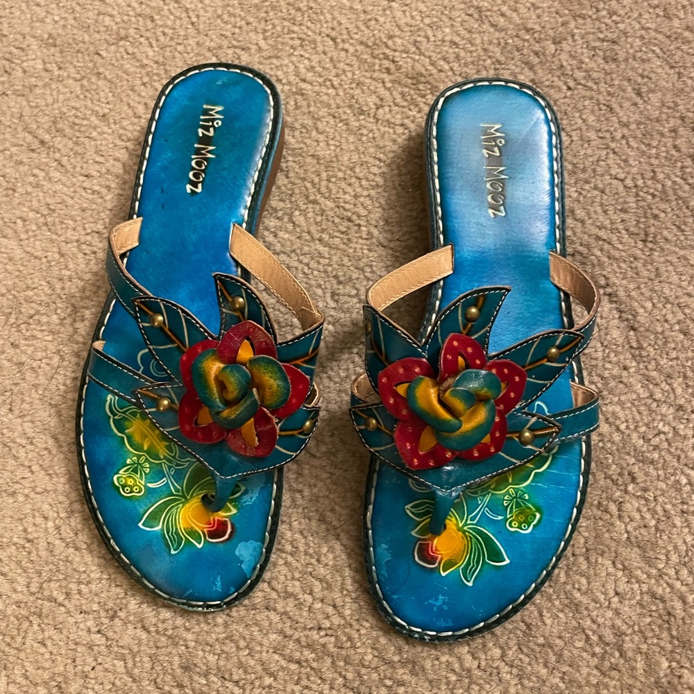 Turquoise Miz Mooz Flower Flip-flops